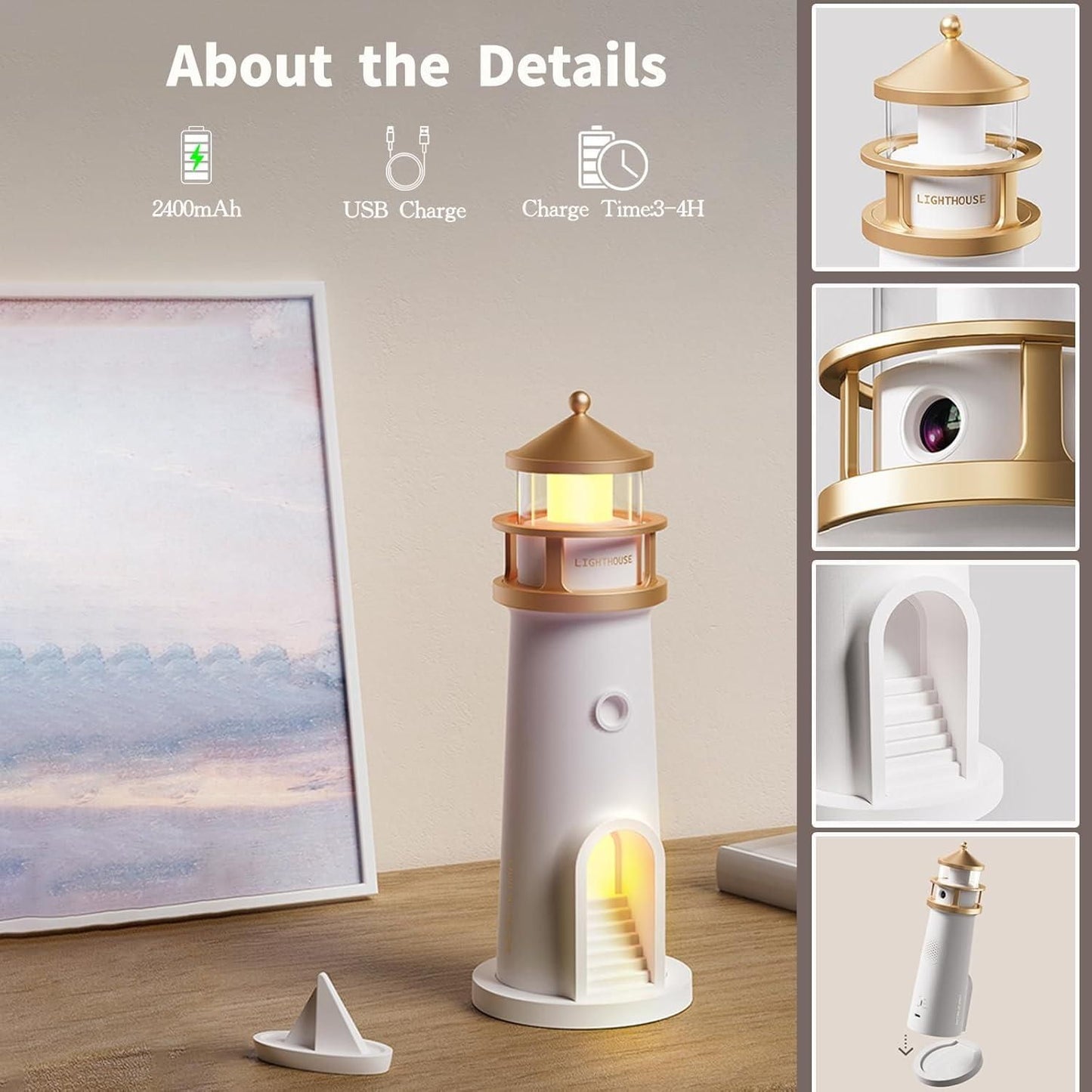LunaGlow Moon Projection Lighthouse Lamp