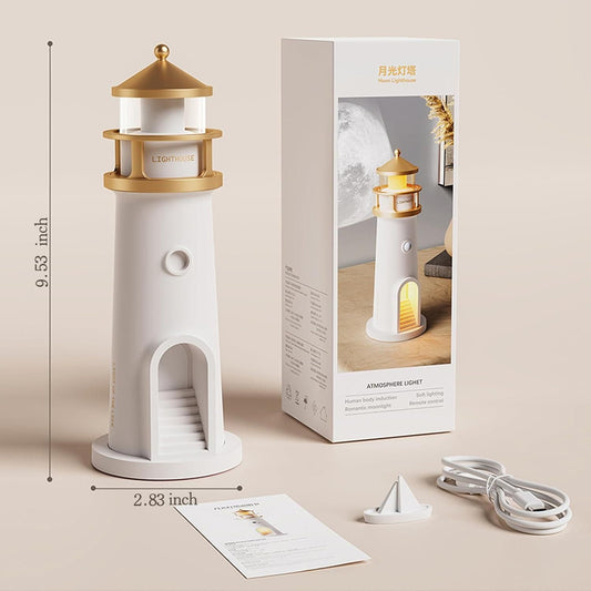 LunaGlow Moon Projection Lighthouse Lamp