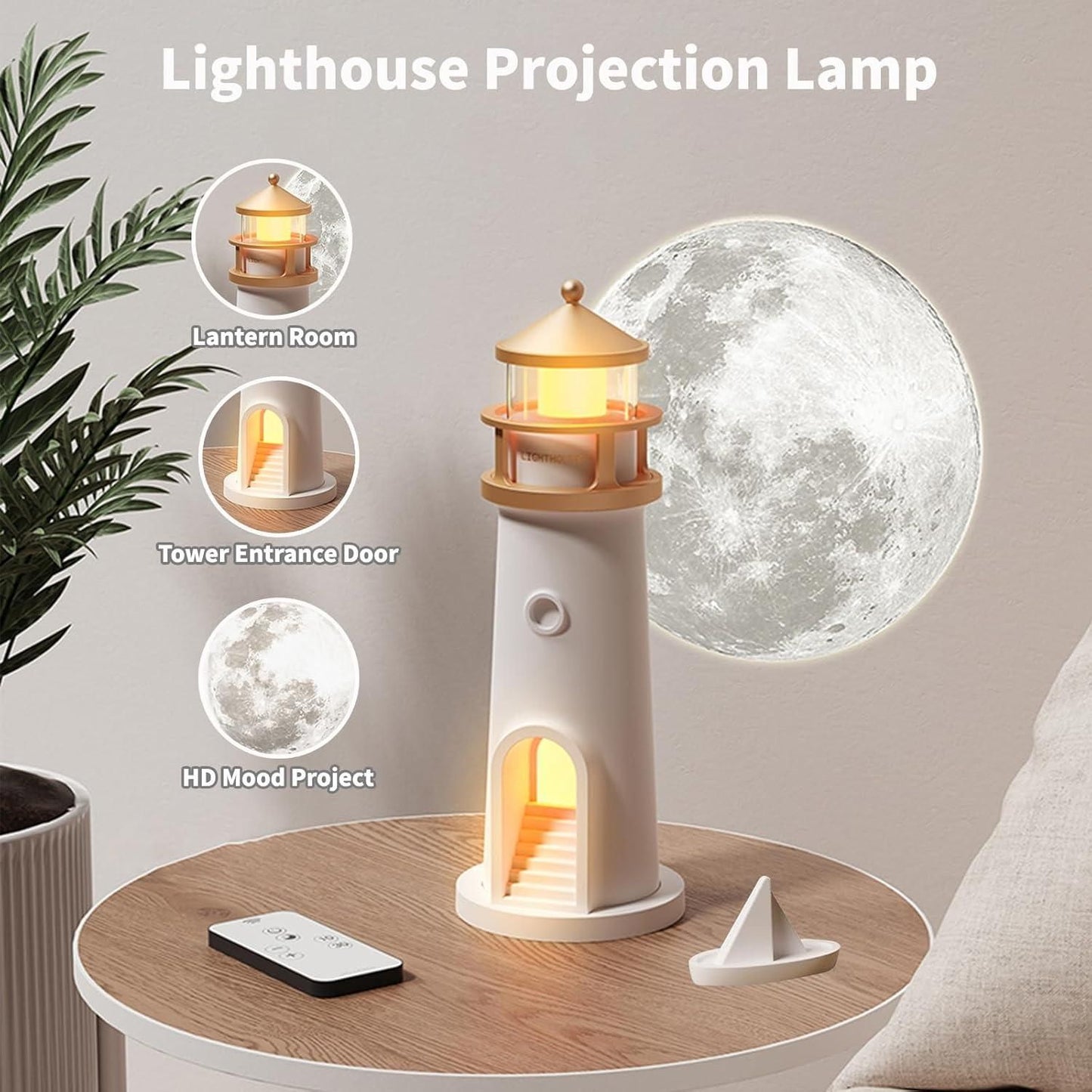 LunaGlow Moon Projection Lighthouse Lamp